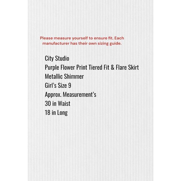 CITY STUDIO Skirt Women/Girl SZ 9 Purple Floral Above The Knee Prom Fit + Flare - Picture 7 of 15